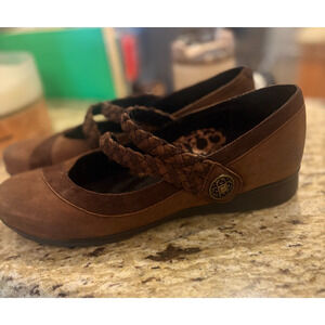 Aetrex Ada Braided Mary Jane Comfort Flats Brown Size 8.5